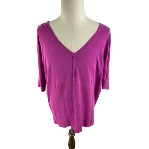 Eileen Fisher Womens‎ XL V-Neck 100% Linen Blouse Knit Oversized Ruby Pink